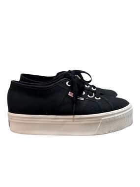 Superga Black Canvas Platform Sneakers Size 6.5